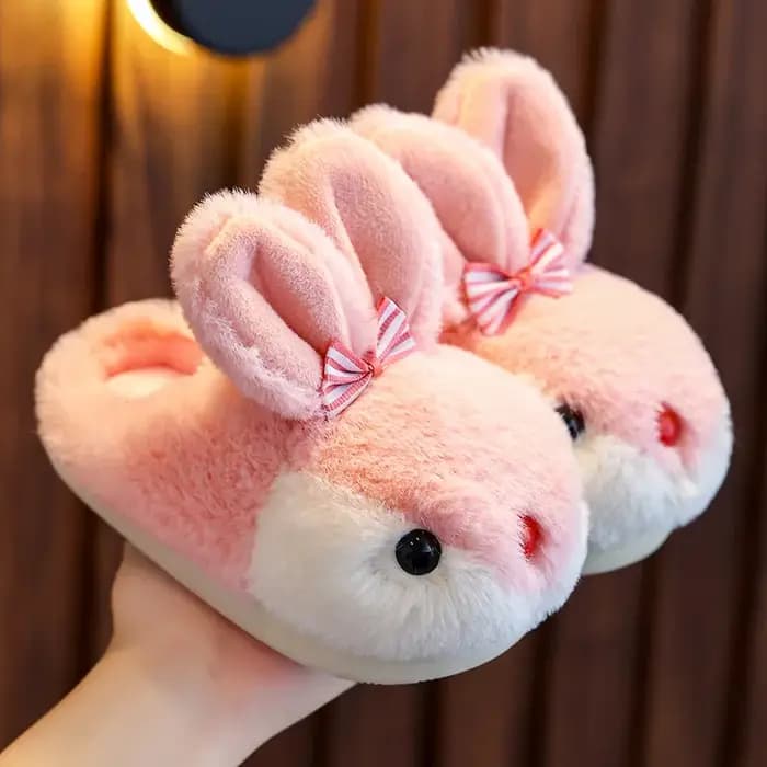 Mignon lapin enfants pantoufles maison hiver mode garçons filles casual en peluche