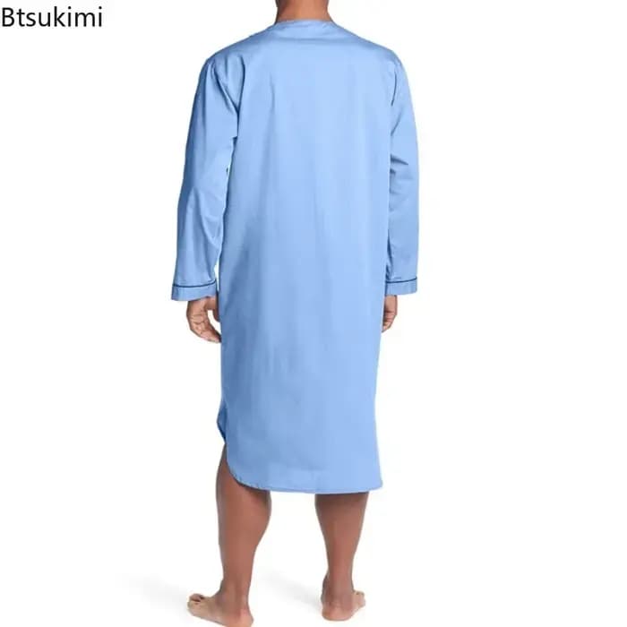Nouveaux hommes Robe de nuit ample col en v à manches longues chemise