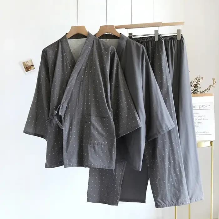 Ensemble de pyjamas kimono pour hommes, robes fines, coton, coupe At, grande taille, manches mi-longues, vêtements de nuit, printemps, automne, été