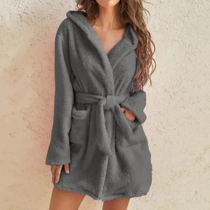 Femmes Robe de bain hiver moelleux en peluche pyjamas dames Sexy à capuche