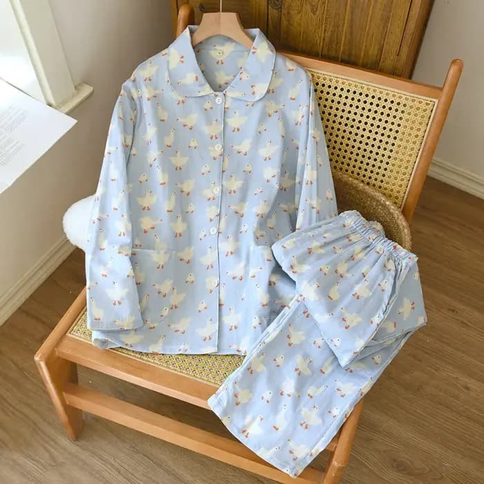 2025 femmes printemps nouveau pyjama ensemble 100% coton crêpe col doux à manches longues deux pièces vêtements de
