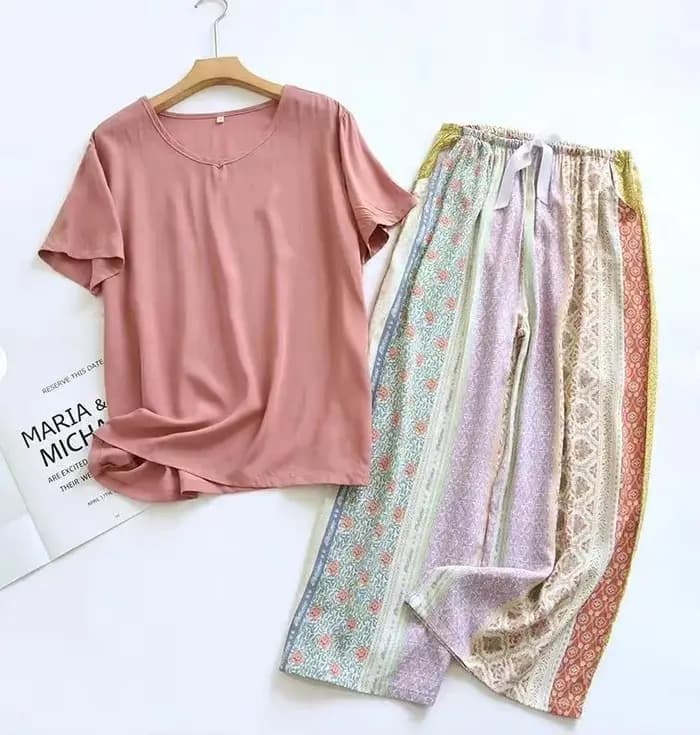 Femmes élégant 2 pièces imprimé fleuri vêtements de ménage dames ample mince rayonne pyjamas ensemble multicolore coton