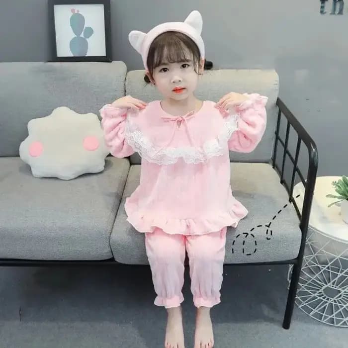 Ensemble pyjama pour filles, Style doux et mignon, épais, chaud, manches longues, vêtements de maison pour bébés filles, pull de couleur unie