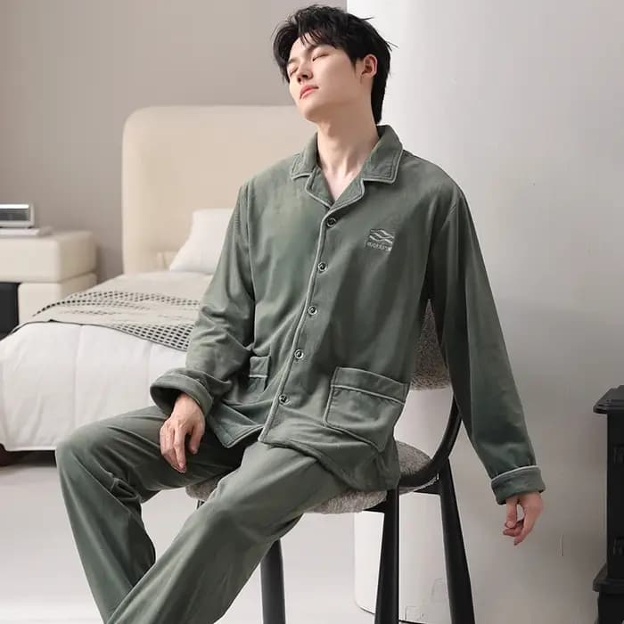 Hommes Cardigan pyjamas ensemble mâle hiver chaud flanelle pyjama ample M-4XL