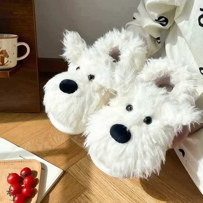 Chien chiot pantoufle femmes maison thermique floue mignon hiver chaud fourrure en peluche intérieur paresseux femme