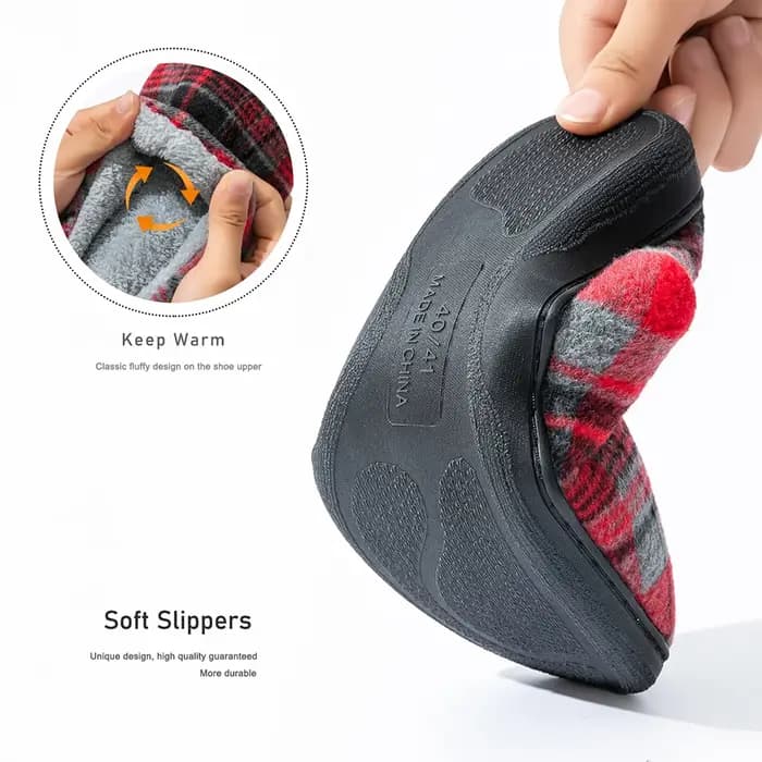 Chaussons d'intérieur en feutre doux à carreaux pour hommes