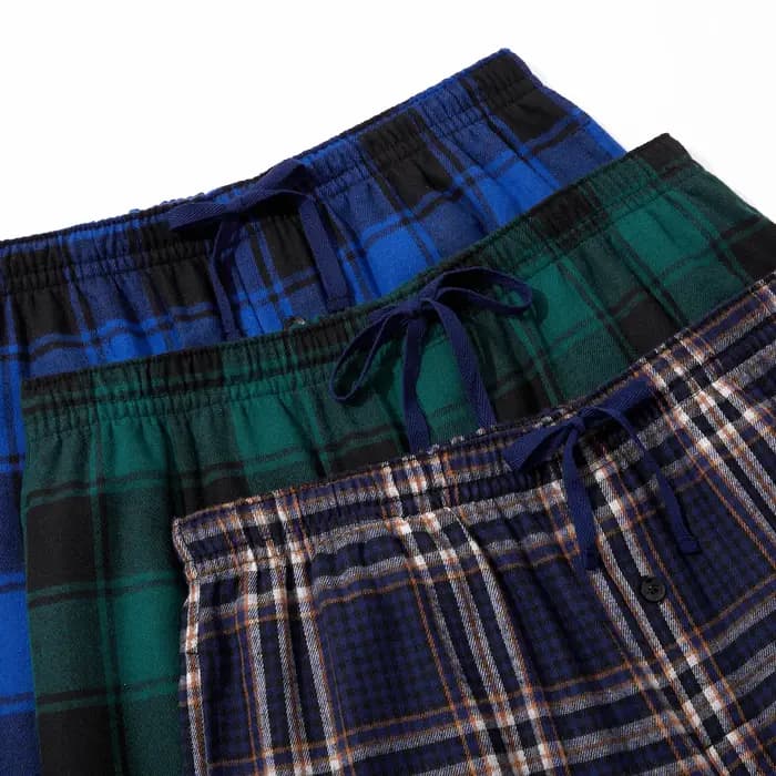 3 pièces ensemble pantalon de pyjama pour hommes flanelle coton Plaid vêtements de nuit et pantalons de salon maison PJ