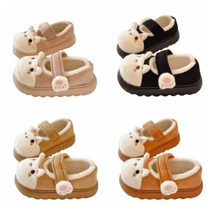 Chaussures patte de chat de dessin animé mignon, pantoufles antidérapantes Kawaii épaisses et chaudes, chaussures de sol en peluche à semelle épaisse Lolita pour filles