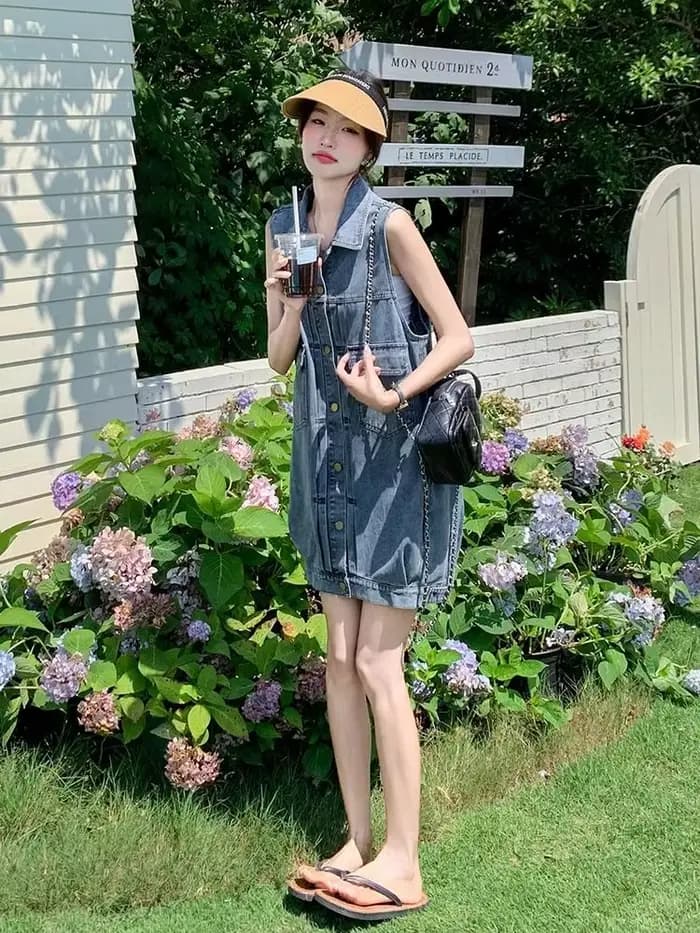 Robe sans manches en jean pour femme