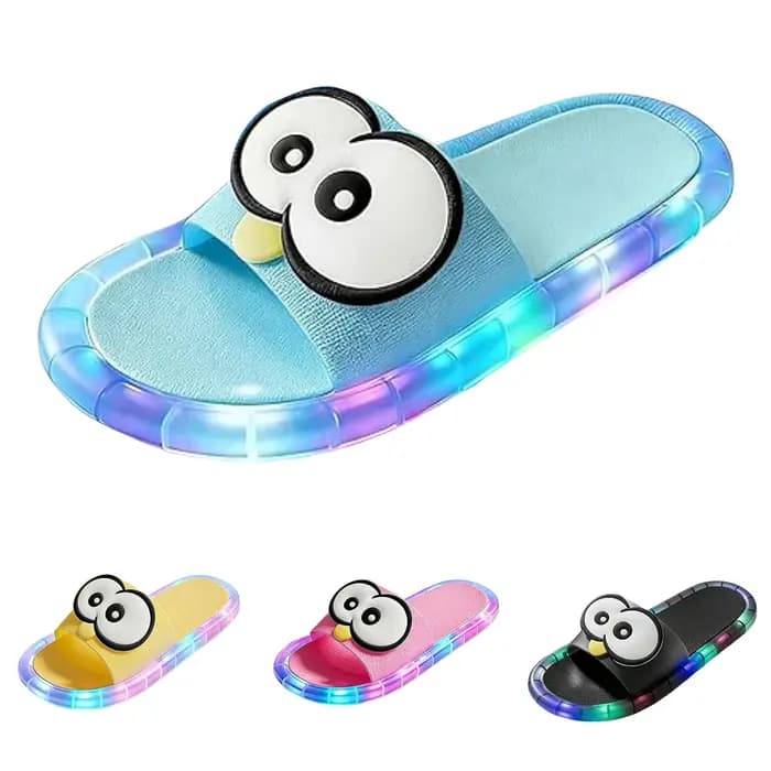 Pantoufles lumineuses à large bande pour femmes, avec grande décoration en forme d'œil, adaptées à la tenue intérieure et extérieure, pour enfants et adultes