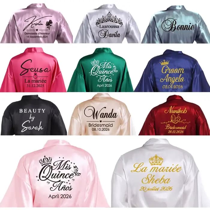 Peignoir de mariage personnalisé avec nom et Date