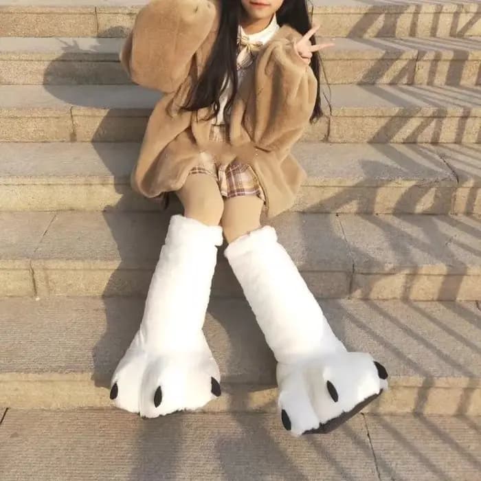 Femmes hiver chaud pantoufles mignon créatif ours griffe chaussures filles Couples intérieur fourrure coton neige bottes femme fausse fourrure diapositives