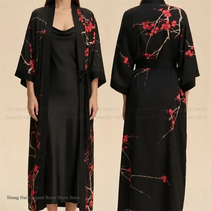 Ensemble 2 pièces de vêtements d'intérieur pour femme : Robe longue élégante à imprimé floral, Robe