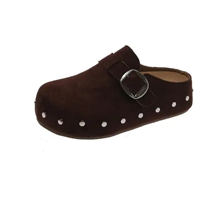Chaussures pantoufles en fausse fourrure pour femmes, style printemps-automne, bout rond simple, con