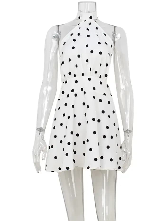 Mini-robes sexy dos nu à pois pour femme