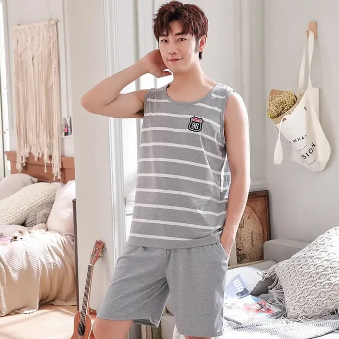Ensemble de pyjama deux pièces en coton pour hommes, short d'été, vêtements de nuit à manches courte