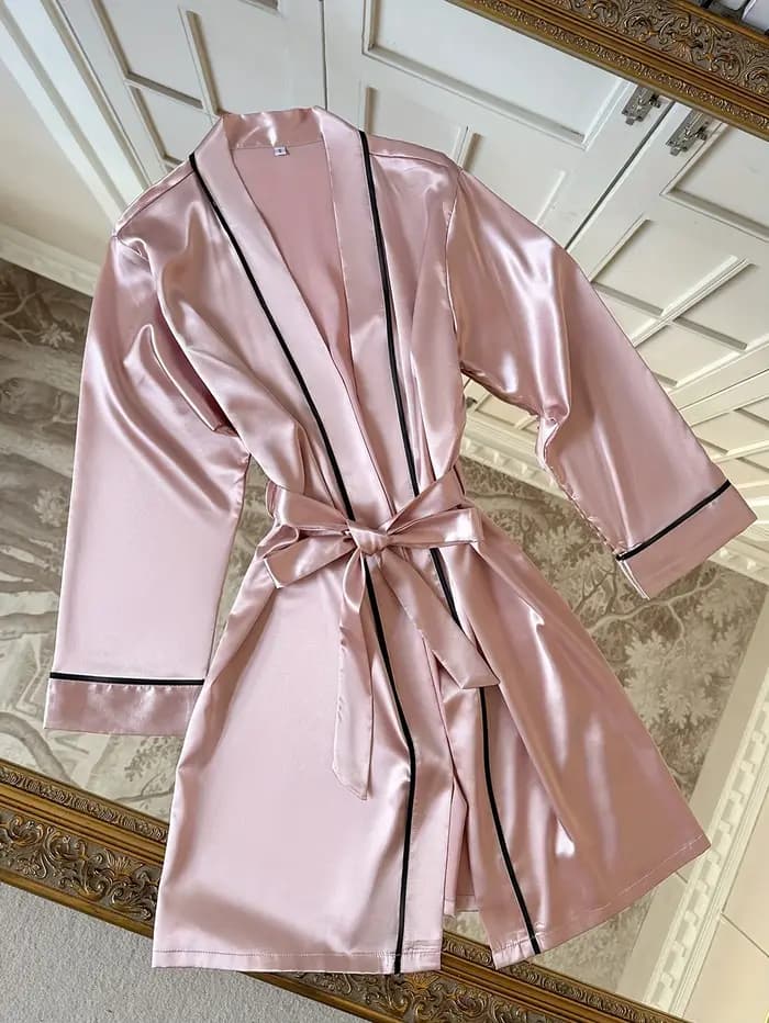 Robe de nuit élégante pour femme, col en V, ceinture à nouer, pyjama ample, décontracté et confortable, peignoir de chambre, vêtements de détente, vêtements de nuit