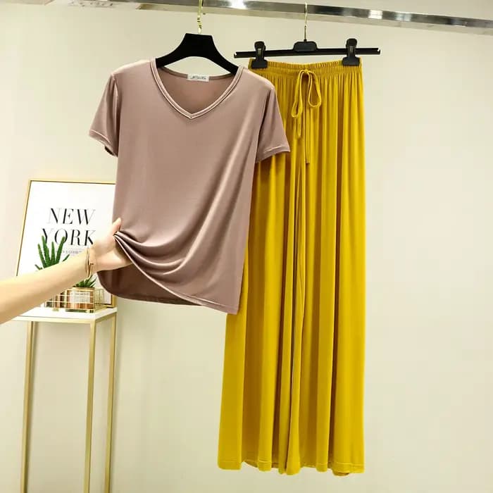 Ensemble pyjama à manches courtes pour la maison, vêtements de nuit monochromes, vêtements de nuit d