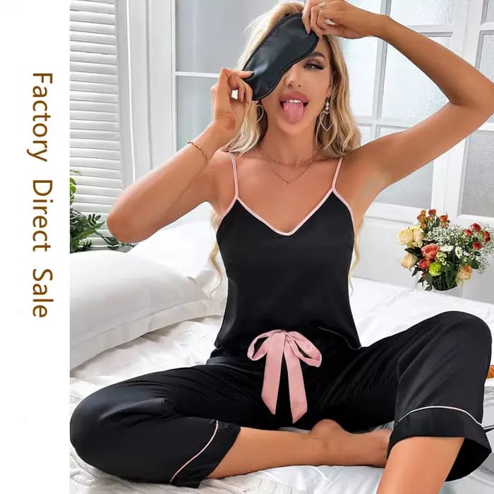 Femmes Sexy Satin Pijamas ensemble Lingerie vêtements de nuit soie Saitn