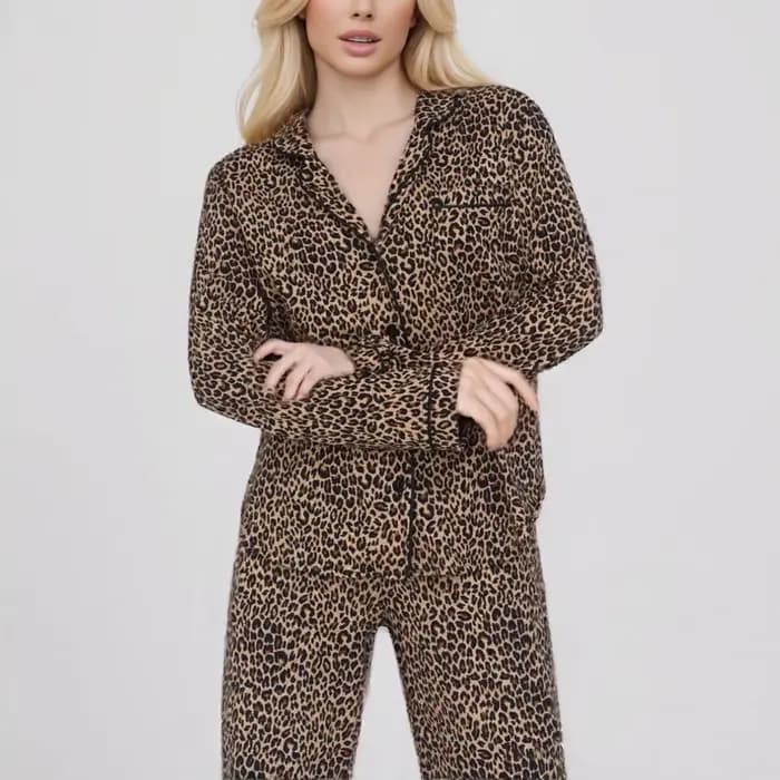 Mode léopard pyjama ensembles pour femmes Modal automne hiver vêtements de nuit à manches longues pantalon costume