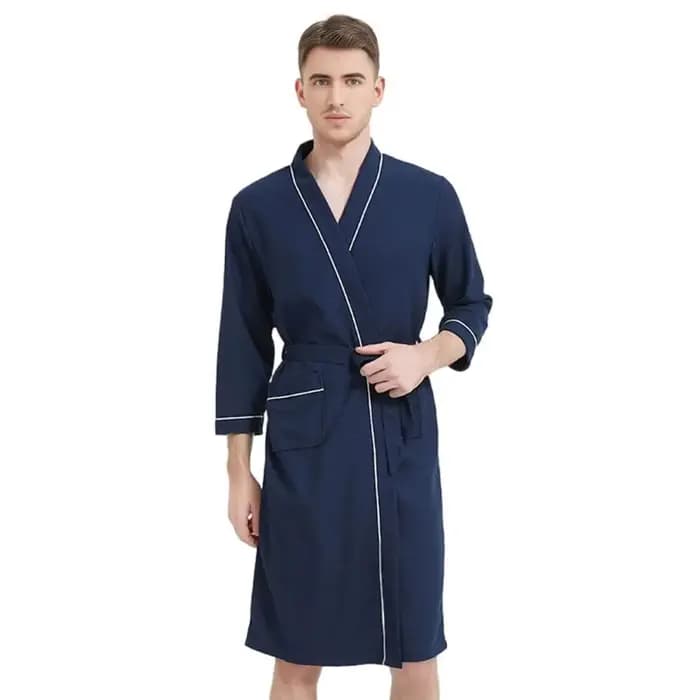 Hommes chemise de nuit peignoir printemps automne couleur unie chemise de nuit genou longueur Robe d