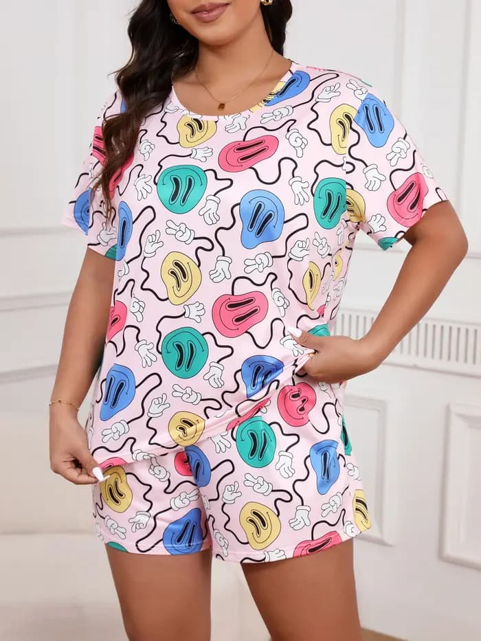 Ensemble pyjama 2 pièces T-Shirt et Short à manches courtes pour femmes