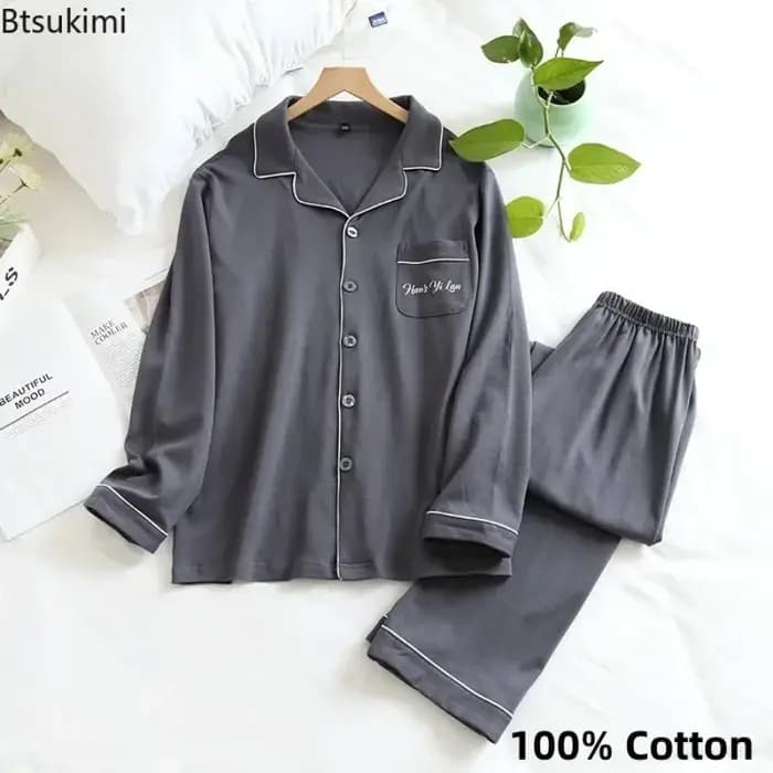 Nouveau 2026 hommes décontracté doux coton pyjama ensembles printemps automne confortable à manches longues respirant