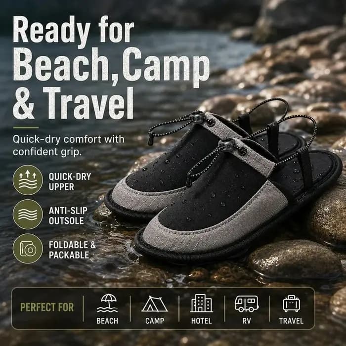 Chaussons de camping à séchage rapide, chaussures aquatiques pliables, sandales de plage antidérapantes réglables, légères pour voyage, hôtel, avion, intérieur et extérieur