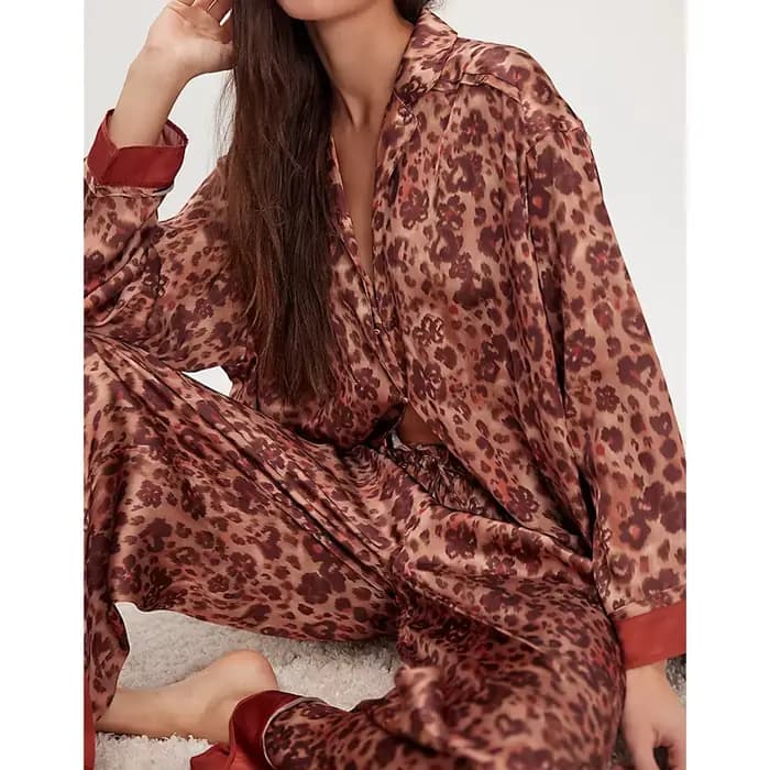 Ensemble pyjama 2 pièces en Satin de soie pour femmes