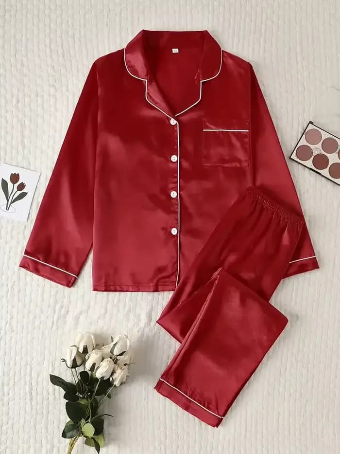 Ensemble pyjama en soie pour femmes, décontracté, doux, respirant et coupe décontractée, chemise lon