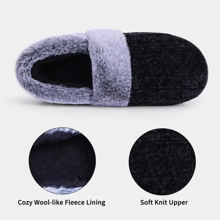 Litfun hiver fourrure chaussons pour femmes mousse à mémoire de forme fermé dos diapositives