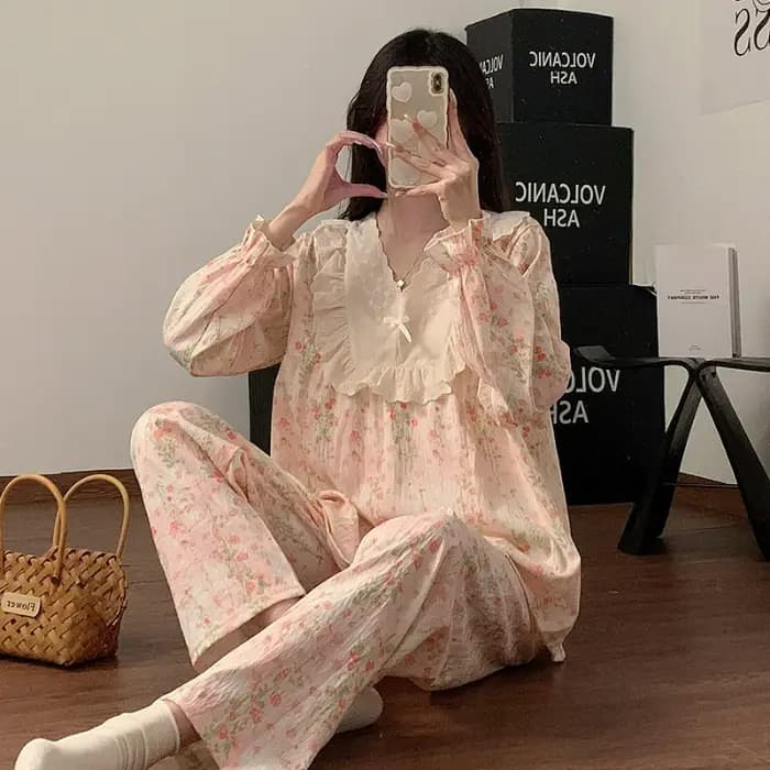 Ensemble de pyjama pour femmes à pois colorés printemps-automne, ensemble de pyjama décontracté simple 2 pièces, pyjama à col en V, vêtements de nuit doux, vêtements de maison PJS
