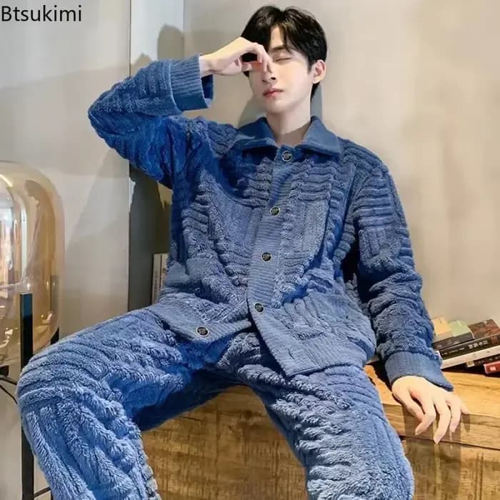 Offre Spéciale – Ensembles de Pyjama Homme Automne-Hiver en Velours Corail Épais et Chaud – Tenue de Nuit Ample et Confortable en Flanelle – Vêtements d'Intérieur Masculins
