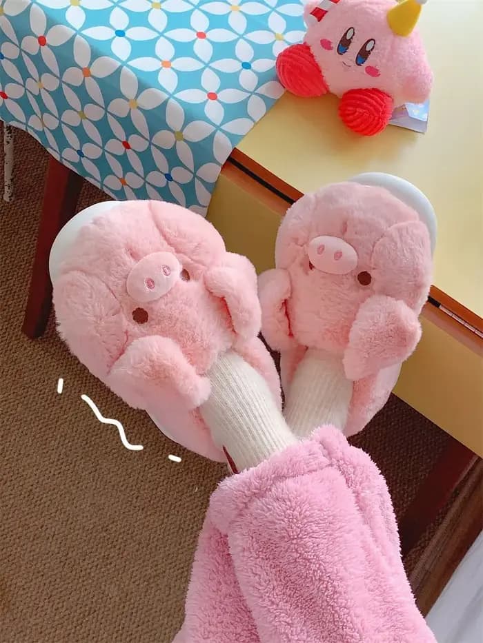 Feerldi – pantoufles de cochon moelleuses roses pour femmes