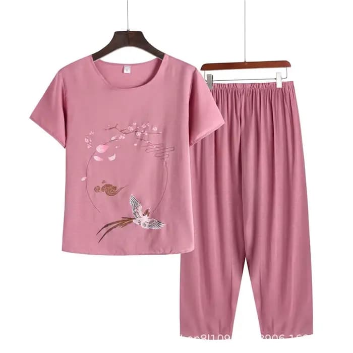 Pyjama Pour Femme décontracté coton lin ensemble de vêtements de nuit Vintage imprimé moyen âge mère