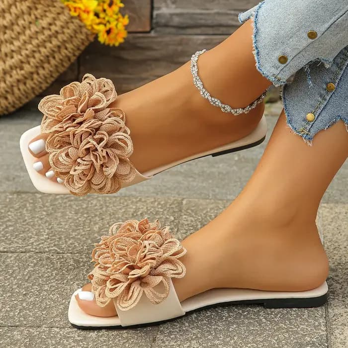 Crochet fleur glisser sandales femme été rose bleu Floral Mule pantoufles dames arc-en-ciel couleur en plein air vacances sans lacet chaussure plate