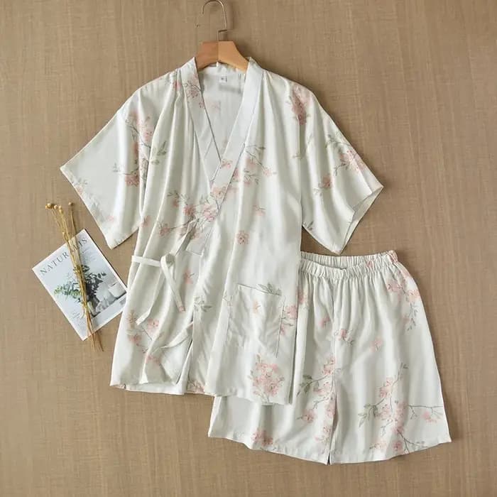 Ensemble Kimono Japonais Rose à Manches Courtes pour Femme