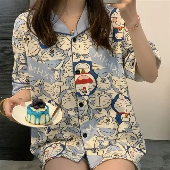 Nouvel ensemble pyjama Doraemon à motif original, manches courtes et short, mode estivale, confort et détente pour la maison