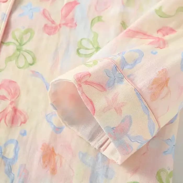 2025 printemps et automne femmes nouveau pyjama ensemble 100% coton crêpe à manches longues pantalon mignon maison deux