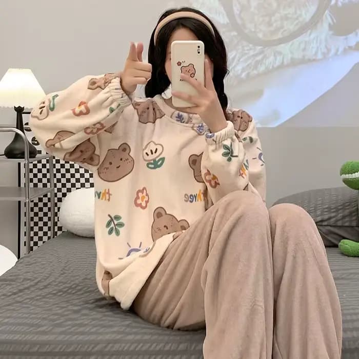 Ensemble de pyjama chaud en flanelle pour femmes
