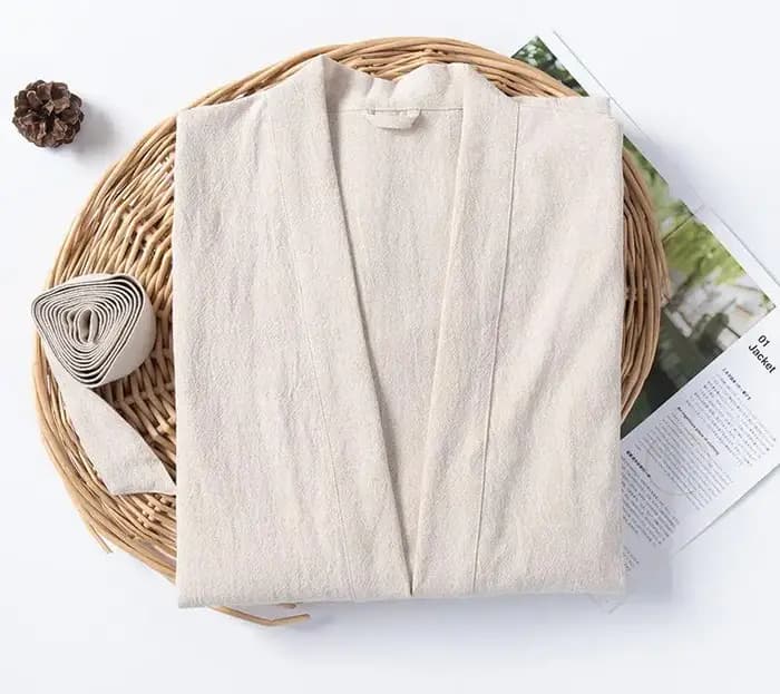 Peignoir Kimono en Coton et Lin 2026 Nouveauté Ample Unisexe Robe de Chambre Vêtement de Nuit Uni