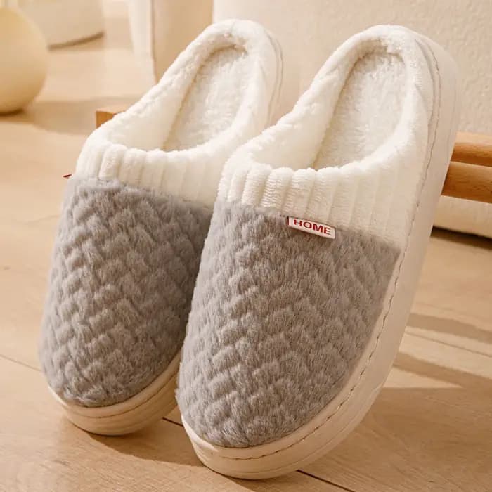Pantoufles en fausse fourrure de lapin pour femmes et hommes – Chaussures d'hiver en peluche avec semelle épaisse