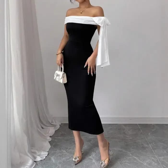 Robe sexy à épaules dénudées et ourlet à la taille