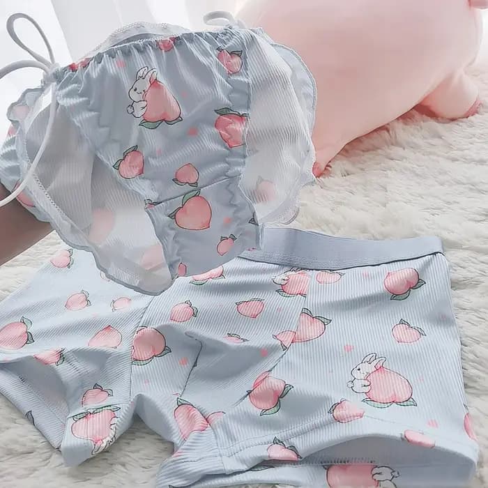 2 pièces mignon Couple ensemble de sous-vêtements hommes Boxer Shorts Loli dentelle culotte fil coton