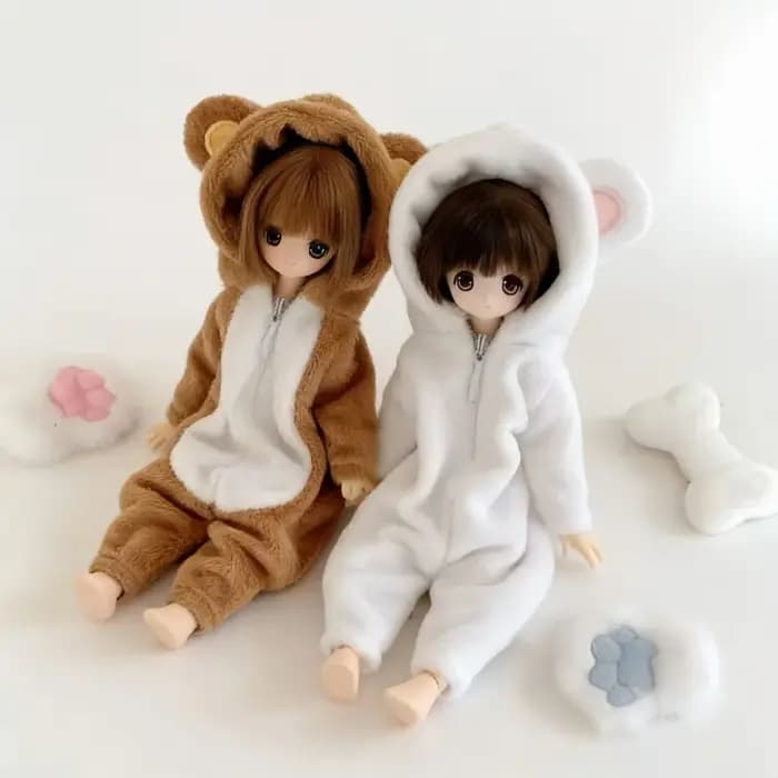 Pyjama en peluche en forme d'ours, combinaison mignonne à fermeture éclair, vêtements d'animaux à capuche, adaptés aux poupées BJD Ob24 1/6, accessoires de déguisement pour filles