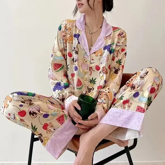 Pyjama imprimé français haut de gamme pour femmes printemps et automne nouveau style paresseux doux homewear pyjamas en