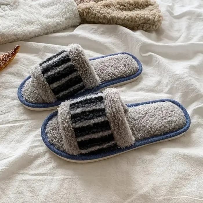 Belles rayures en peluche pantoufles chaudes Patchwork antidérapant hiver pantoufles d'intérieur épa