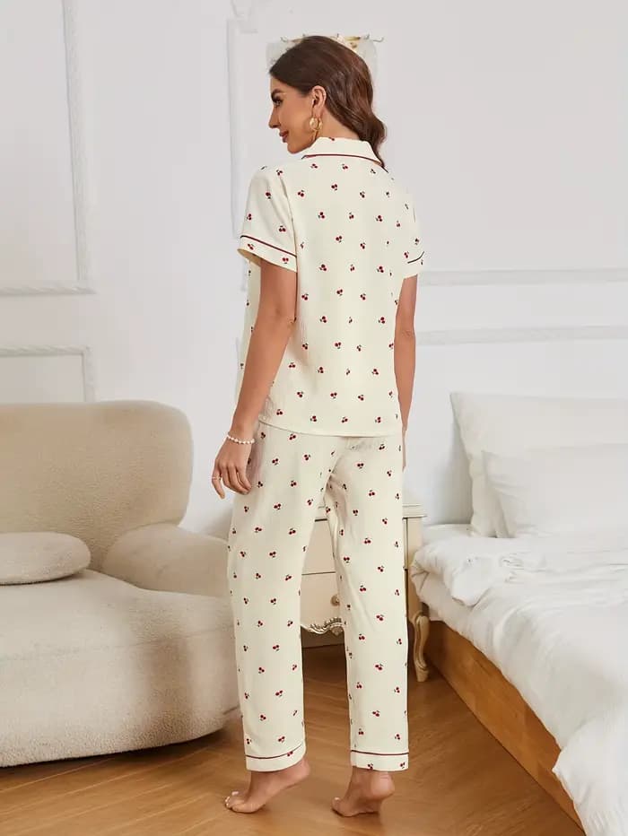 Ensemble pyjama texturé imprimé cerise