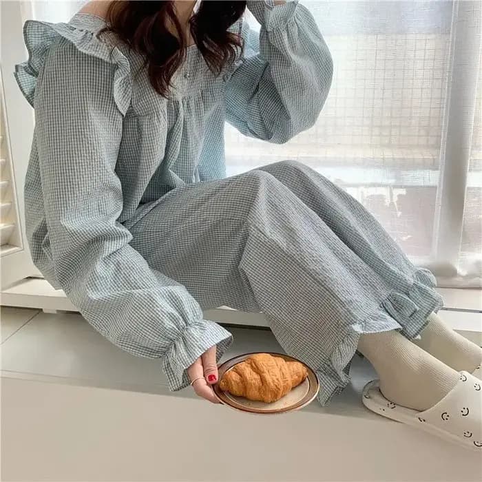 Ensembles de pyjama à carreaux Harajuku pour femmes
