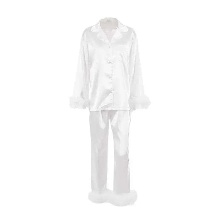 Ensemble pyjama 2 pièces en Satin de soie pour femmes, chemises et pantalons boutonnées à manches lo
